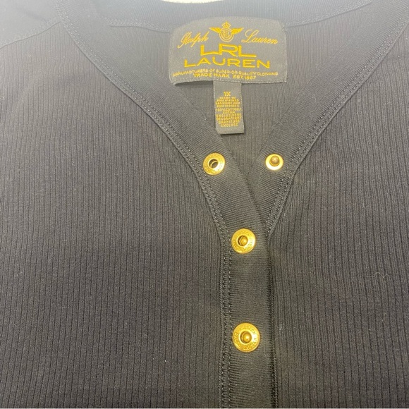 Ralph Lauren Women’s Top 1X Black Ribbed Gold Snaps 3/4 SL - Picture 4 of 11
